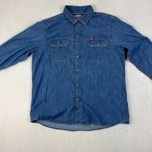 Wrangler Shirt Large Men's LS Button Up Five Star Heritage Relaxed Fit Blue